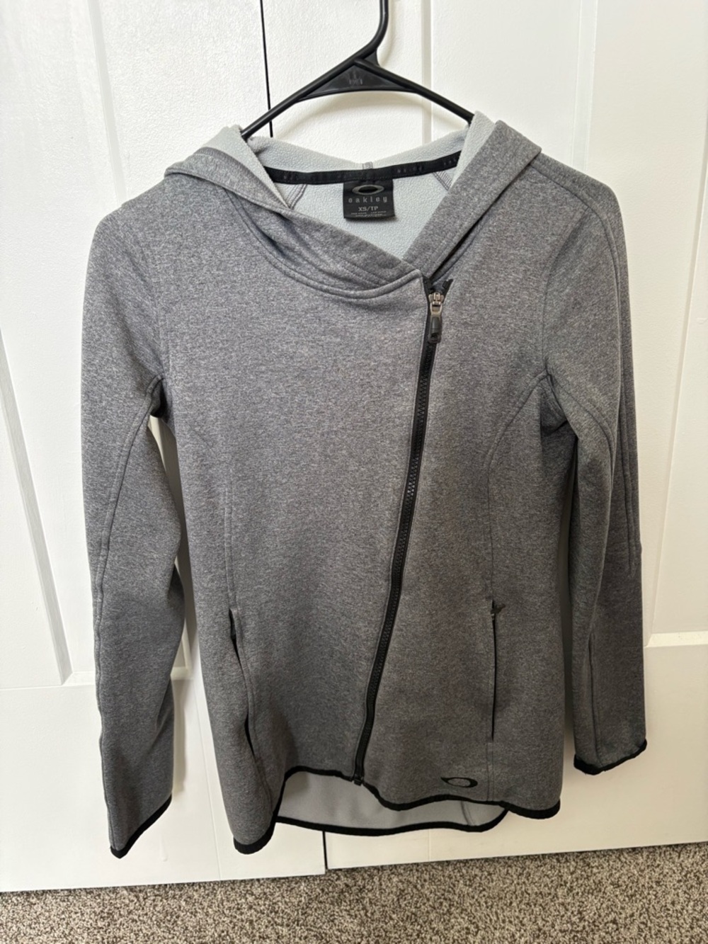 Oakley Gray Asymmetrical Zip Hoodie Sweater